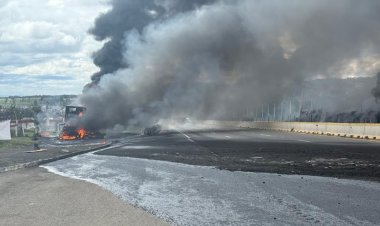Choque y explosión de pipa ocasiona cierre en la México-Puebla