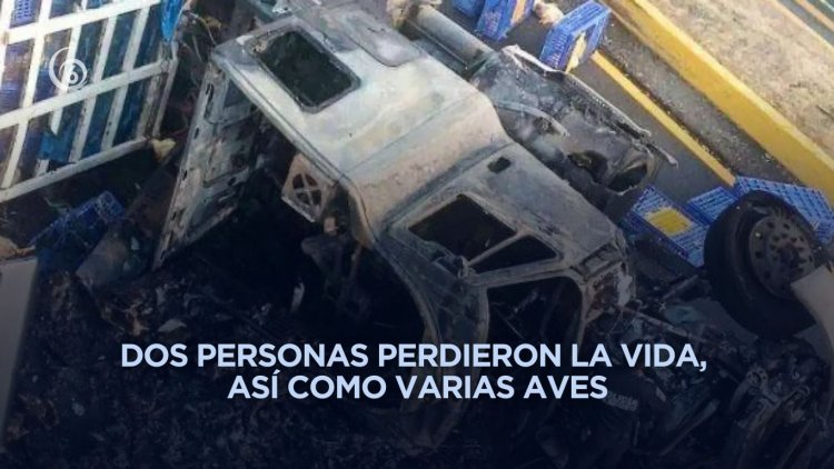 Volcadura y fuego consumen tráiler con gallinas en límites de Texcoco y Tepetlaoxtoc