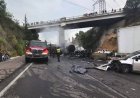 Tractocamión tipo pipa choca contra autos y se incendia en la autopista Chamapa-Lechería